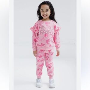 Mattel Barbie Pink Sweatshirt & Sweatpants Set for Kids Sz 10-12 Fleece Lined